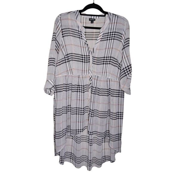 Torrid Plus Size Sheer, Y Neck, High/Low, Button down Plaid Flowy Top, Size 1 - Picture 1 of 8